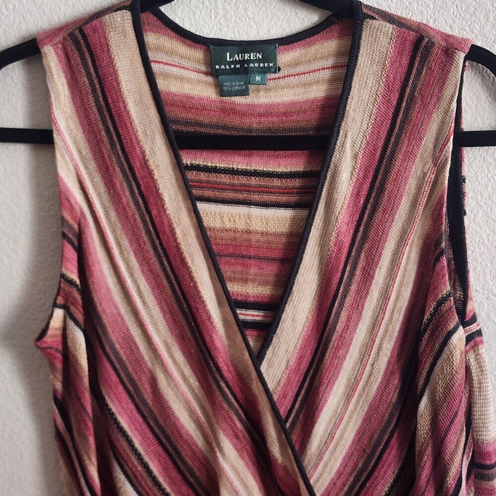 Lauren Ralph Lauren Top Womens Medium Linen Sleeveless Striped Boho Tank - Picture 2 of 9